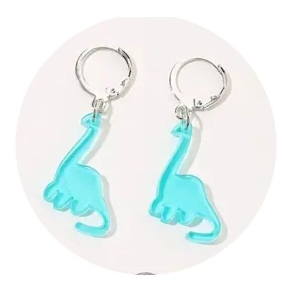 New! Adorable Blue Dinosaur Colorful Acrylic Cute Dangle Earrings Nickel Free - Picture 1 of 3